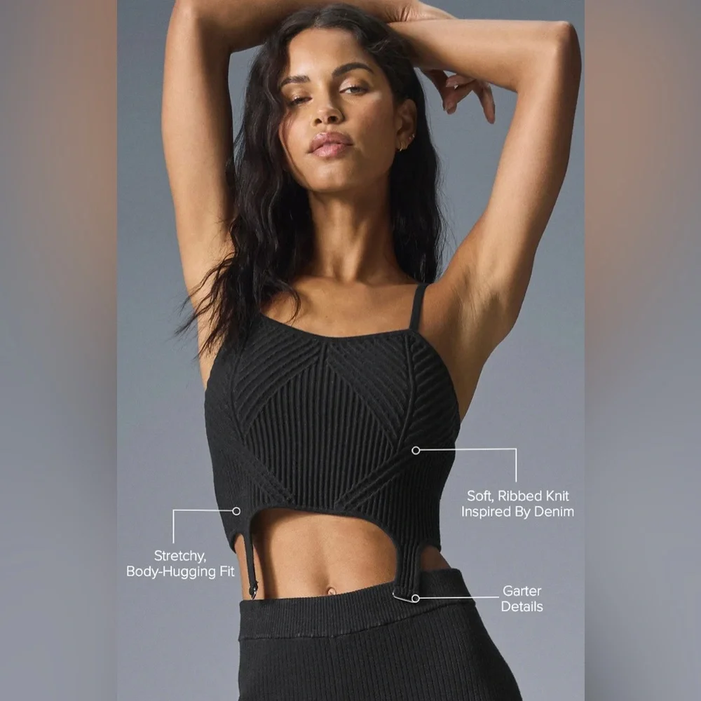 ALO YOGA | ✨NEW✨ Denim Knit Garter Tank in Black/Anthracite
